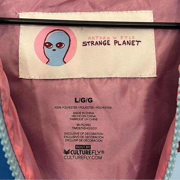 Strange Planet Nathan Pyle Alien Bubbles Blue and Pink Bomber Windbreaker Jacket - Picture 6 of 12